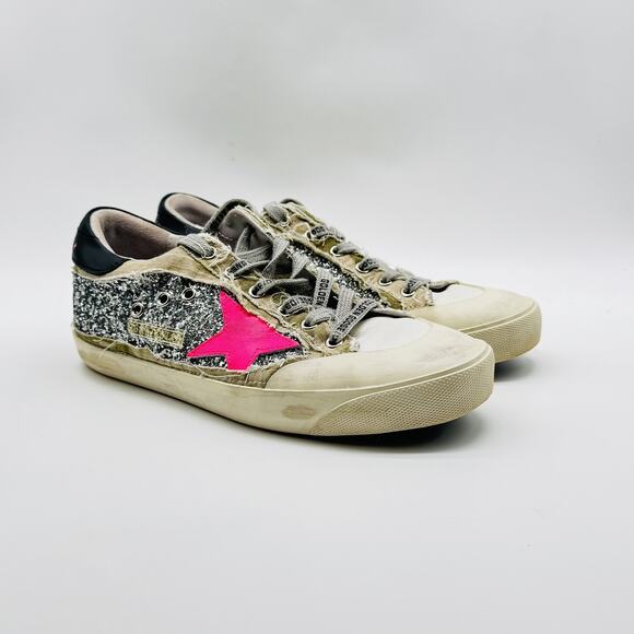 Golden Goose Pink and Silver Star Sneakers - Picture 2 of 9
